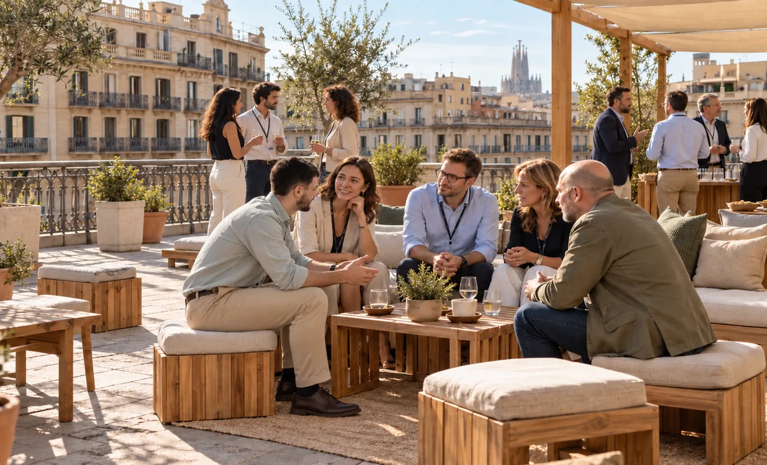 Grupo de trabajo en una terraza de Barcelona